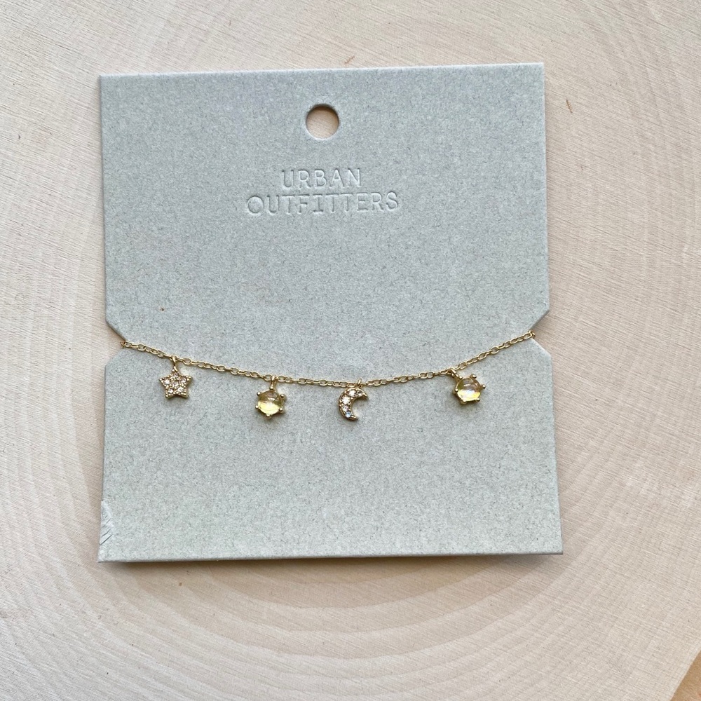 NWT Urban Outfitters Celestial Charm Bracelet Gold - Moon, Star, Glass Charms - Picture 2 of 15